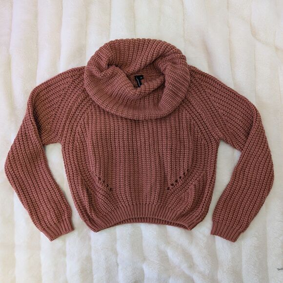 Moon & Madison Rib Knit Cowl Neck Rust Color Chunky Sweater - Picture 4 of 7